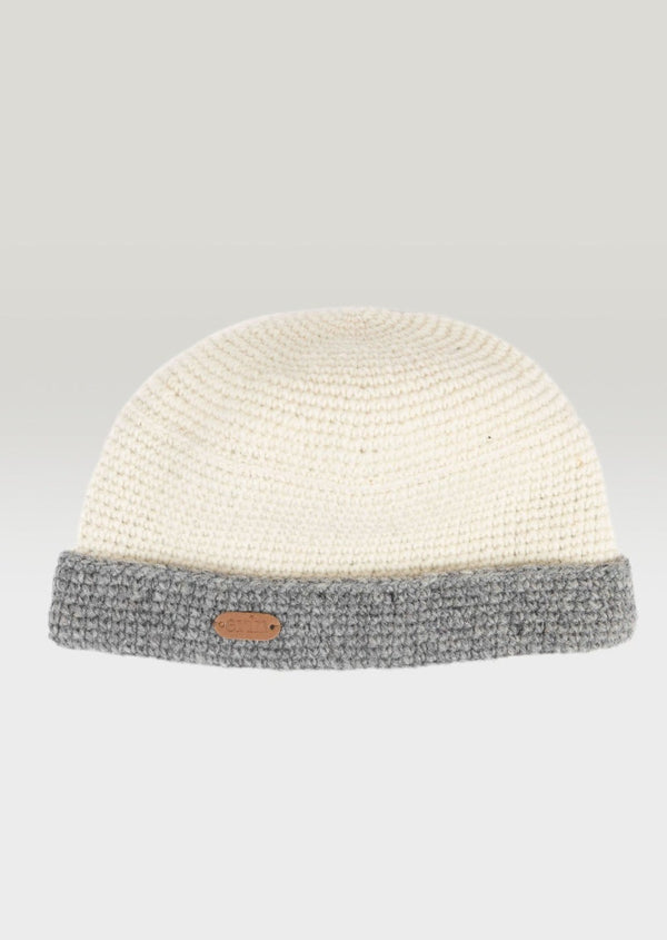 Crochet Turn up Hat Grey Natural