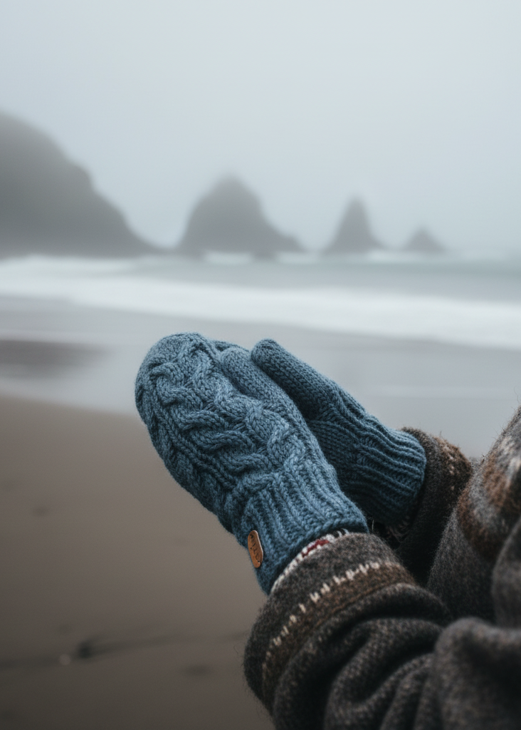 Erin Aran Cable Mittens | Denim