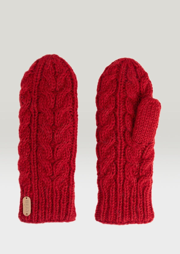 Aran Cable Mittens | Red