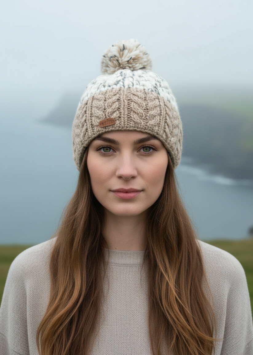 Erin Wool Bobble Flecked Beige Hat