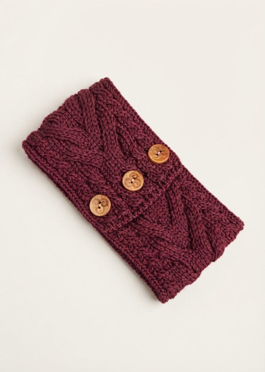 Women's Aran Button Headband | Raspberry