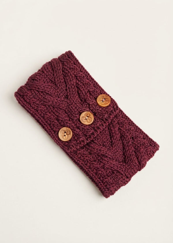 Women's Aran Button Headband | Raspberry