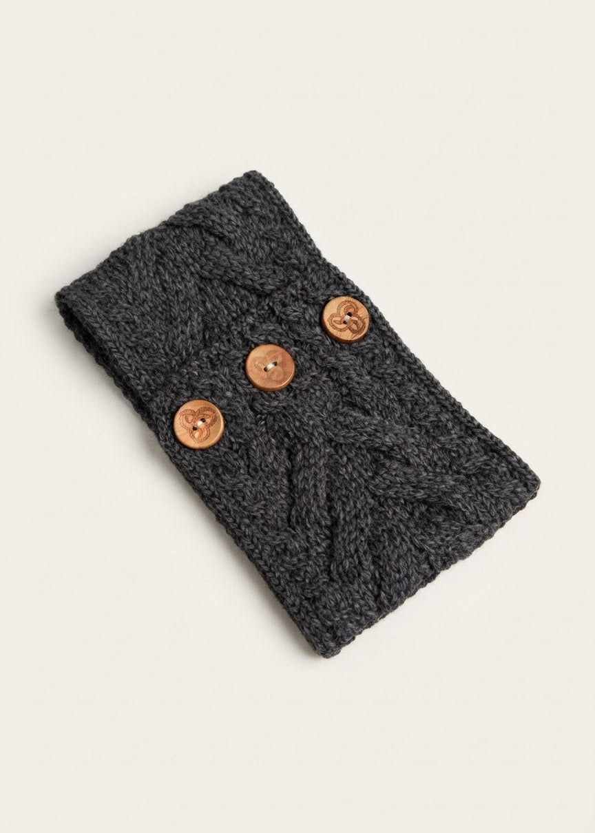 Women's Aran Button Headband | Slate Grey