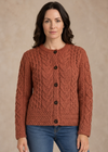 Women's Aran Cable Knit Cardigan - Autumn Leaves | 100% Merino Wool