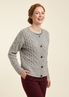 Women's Aran Cable Knit Cardigan - Grey | 100% Merino Wool