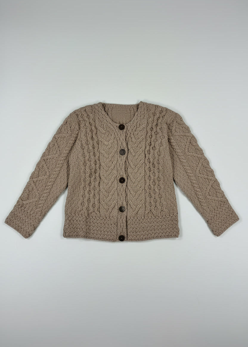 Women's Aran Cable Knit Cardigan - Sand | 100% Merino Wool