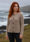 Women's Aran Cable Knit Cardigan - Sand | 100% Merino Wool