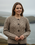 Women's Aran Cable Knit Cardigan - Sand | 100% Merino Wool
