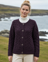 Women's Aran Cable Knit Cardigan | Dark Purple - Clearance