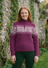 Women's Aran Celtic Design Zip Sweater | Raspberry Marl