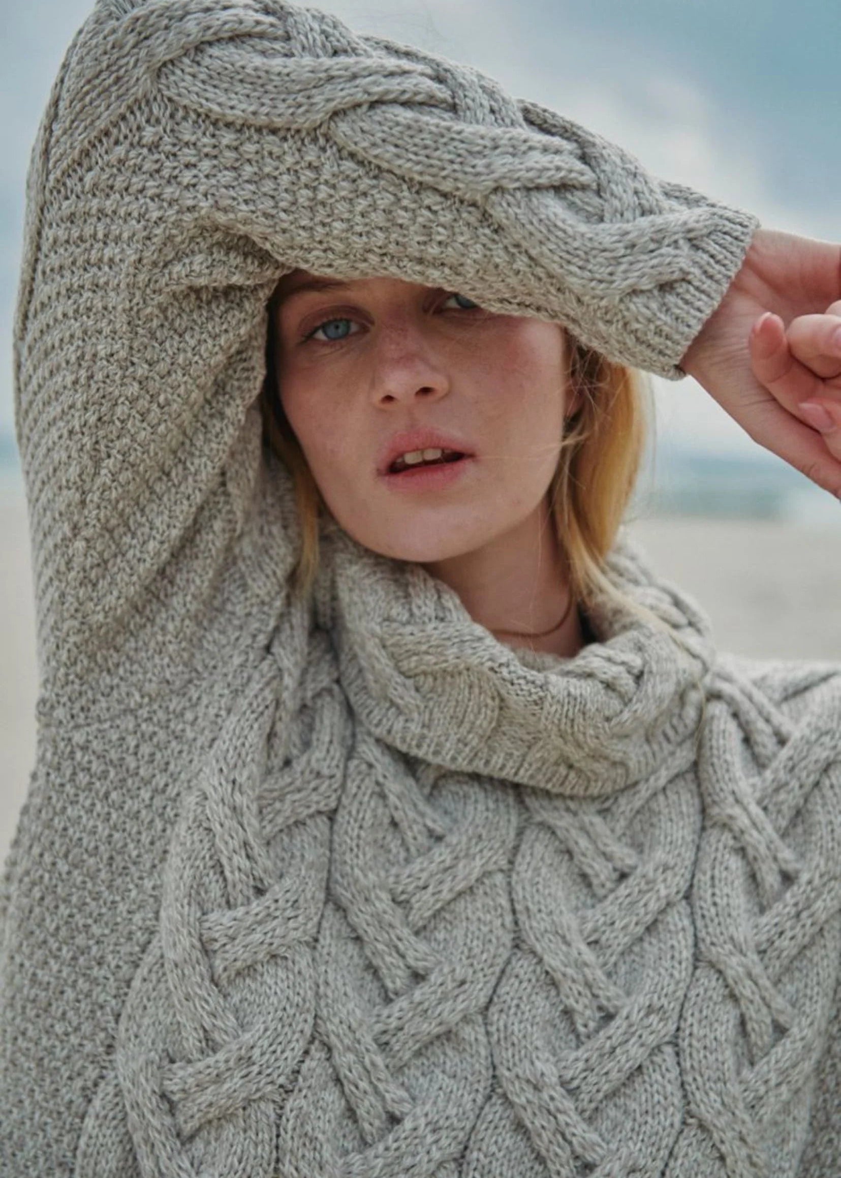 Women's Aran Cowl Neck Chunky Sweater | Oatmeal