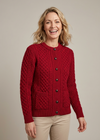 Women's Aran Merino Wool Cardigan | Traditional Honeycomb Knit | Red