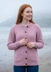 Women's Aran Merino Wool Lumber Cardigan - Rose Ash Pink