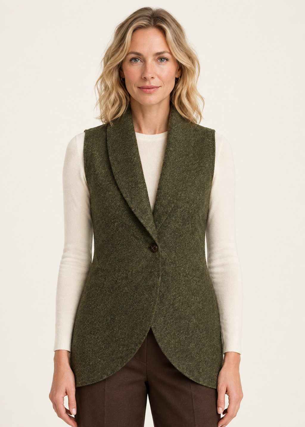 Women's Aran Pure New Wool Vest | Green - Clearance