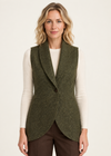 Women's Aran Pure New Wool Vest | Green - Clearance