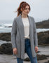 Klassischer, langer Damen-Kapuzencardigan – 100 % Merinowolle | Grau