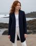 Klassischer langer Damen-Kapuzencardigan | Marineblau