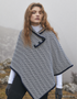 Damen-Cape mit Fischgrätmuster | Marineblau/Grau