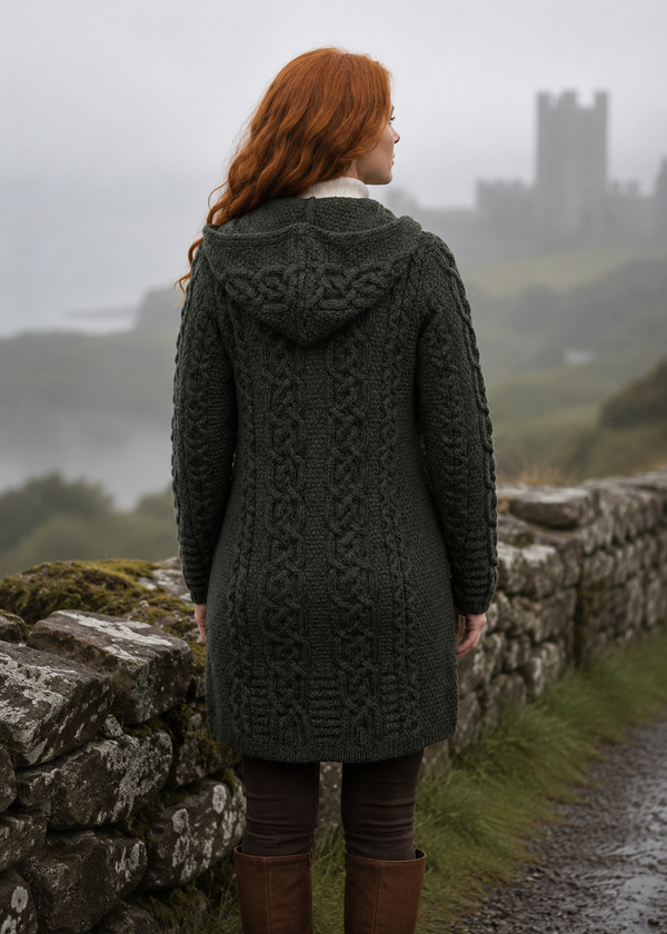 Women's Merino Wool Aran Jacket | Army Green | Made in Ireland
