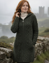 Women's Merino Wool Aran Jacket | Army Green | Made in Ireland