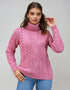Women's Polo Neck Aran Sweater | Rosa Pink