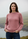 Women's Roll Neck Merino Wool Fisherman Sweater | Pink 