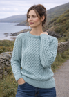 Women's Slim-Fit Aran Cable Knit Sweater - 100% Merino Wool | Aqua