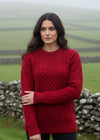 Women's Slim-Fit Aran Sweater - 100% Merino Wool | Red