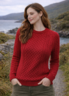 Women's Slim-Fit Aran Sweater - 100% Merino Wool | Red