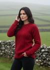 Women's Slim-Fit Aran Sweater - 100% Merino Wool | Red