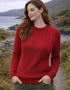 Women's Slim-Fit Aran Sweater - 100% Merino Wool | Red