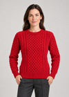 Women's Slim-Fit Aran Sweater - 100% Merino Wool | Red