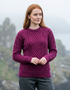 Women's Slim-Fit Aran Sweater in Raspberry | Premium Merino Wool