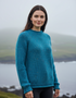Women's Turquoise Roll Neck Fisherman Sweater | 100% Merino Wool - Clearance