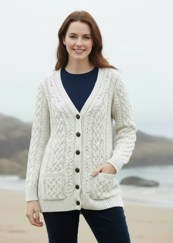 Adare Boyfriend Aran Cardigan | Natural