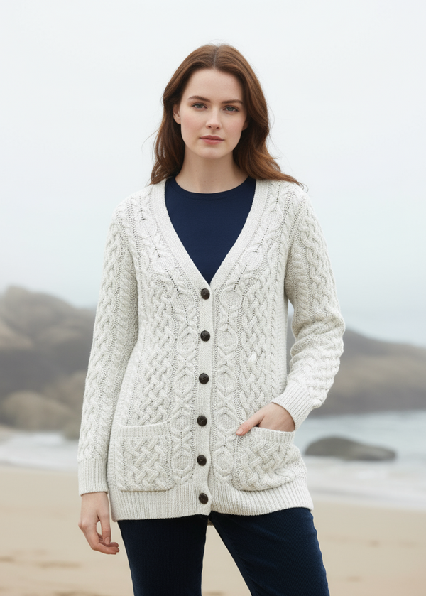 Adare Boyfriend Aran Cardigan | Natural