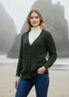 Adare Boyfriend Aran Cardigan | Green
