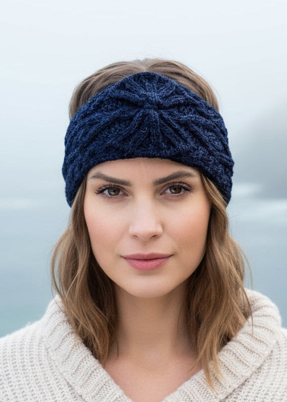 Aran Knitted Head Band | Blue