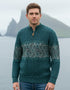 Aran Crafts Celtic Jacquard Zip Sweater | Peacock