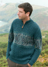 Aran Crafts Celtic Jacquard Zip Sweater | Peacock