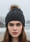 Aran Cable Knit Pom Pom Hat | Red