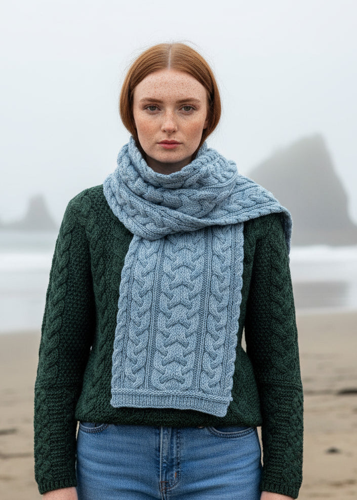 Chunky Cable Knit Aran Scarf - Mermaid
