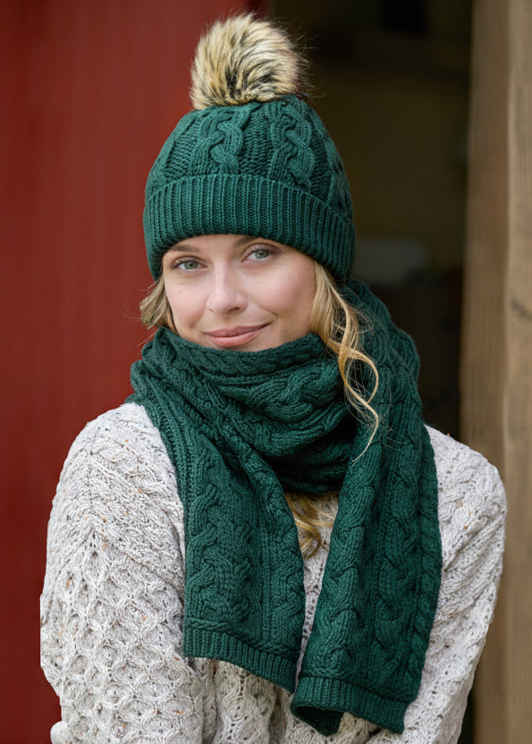 Chunky Cable Knit Aran Scarf | Cedar