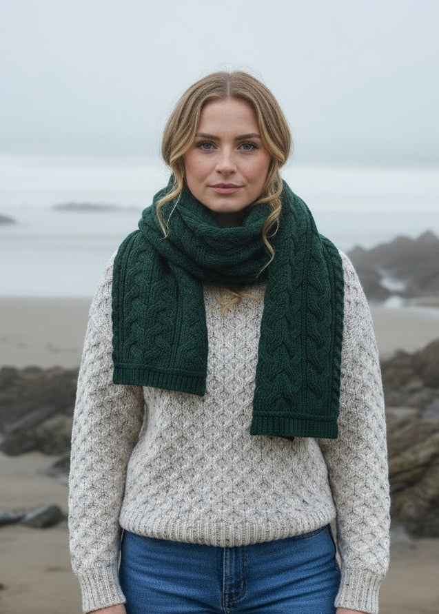Chunky Cable Knit Aran Scarf - Cedar