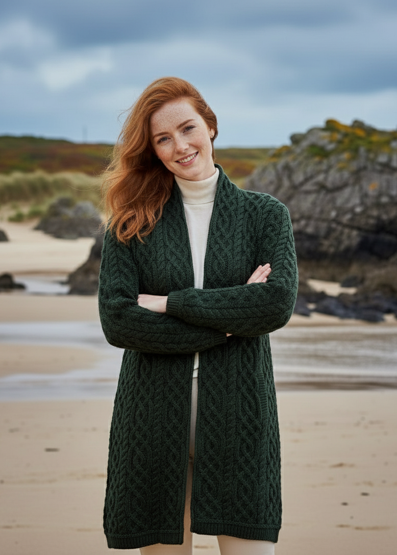 Aran Crafts Celtic Braid Coat | Green