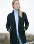 Aran Crafts Women's Black Celtic Braid Edge-to-Edge Merino Wool Coat | Made in Ireland