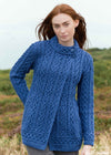 Meath Side Button Aran Cardigan | Blue