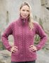 Aran Crafts Double Collar Trinity Cardigan | Berry | 100% Merino Wool