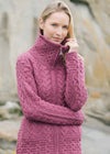 Aran Crafts Double Collar Trinity Cardigan | Berry