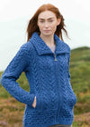 Aran Crafts Double Collar Trinity Cardigan | Blue
